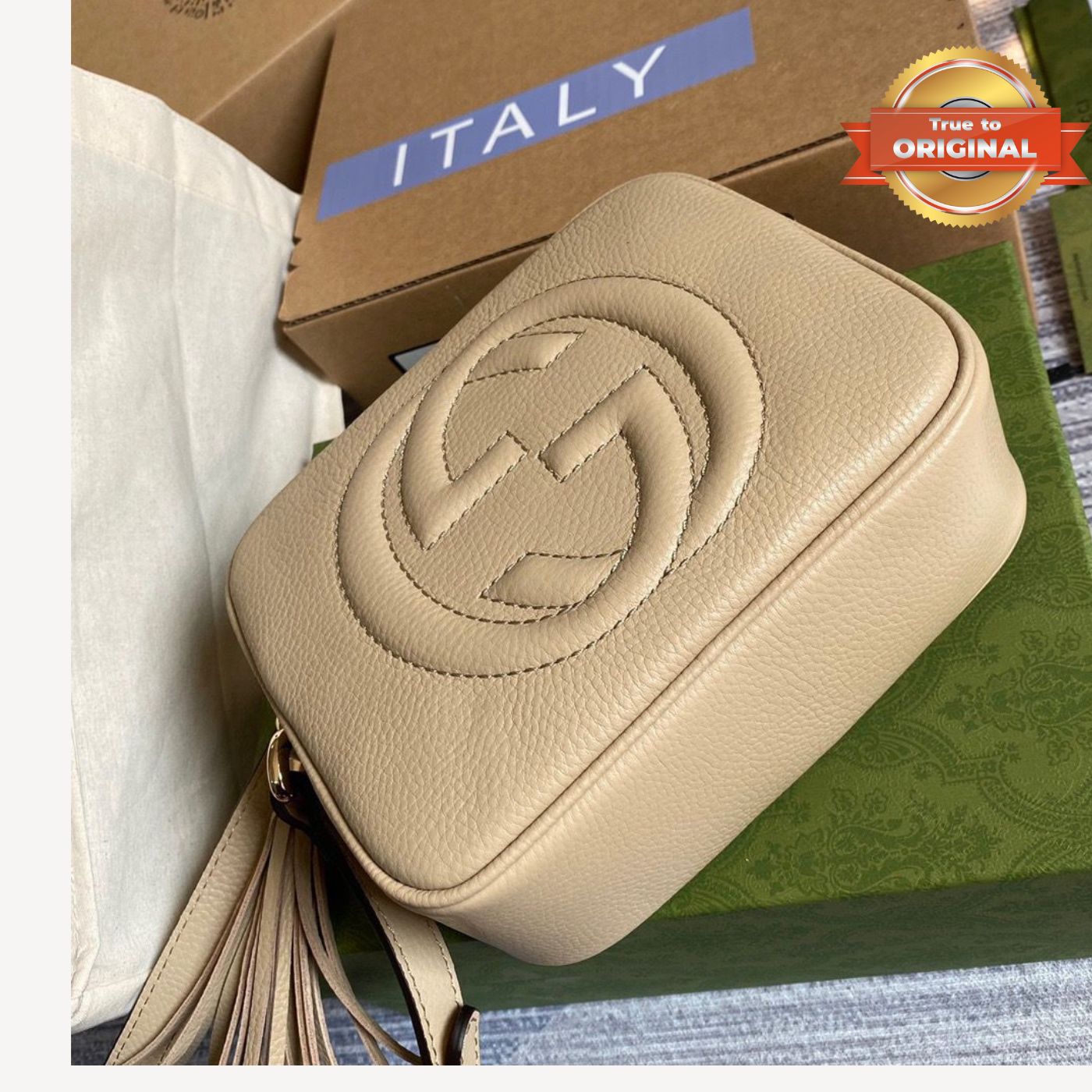 [True-to-ORIGINAL] Gucci Soho Small Disco Bag Beige For Women 8in/21cm GG 308364
